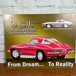 Corvette Sting Ray Chevrolet metal sign- from dream to reality EUC GM licensed